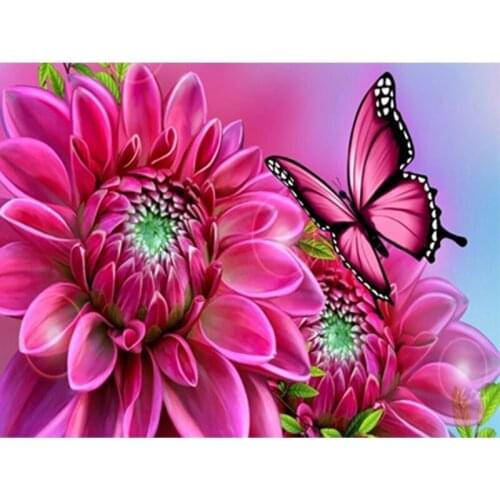 Embroidery Flower Round Full Drill Diamond Painting Cross Stitch Rhinestone Diamond Mosaic Butterfly Childrens Gifts