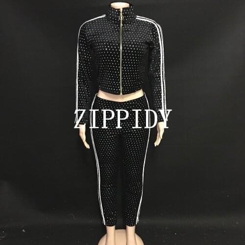 Sparkly Multicolor Rhinestones Bodysuit 2 Style Womens Birthday Celebrate Nightclub Female Singer Leggings Dance Show Outfit