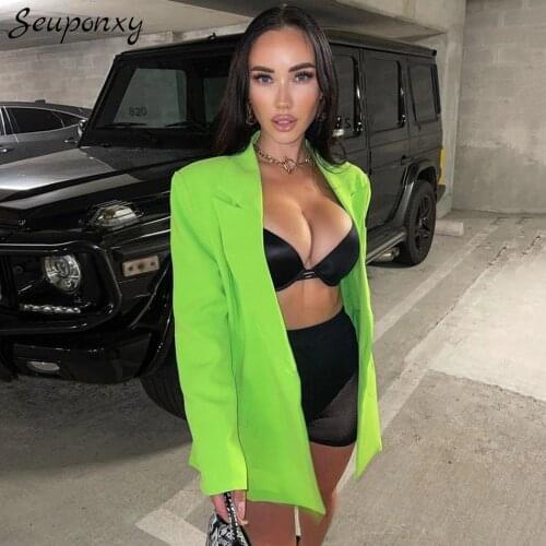 High Quality WomenS Fashion Fluorescent Green Slim Blazer 2021 Autumn Sexy V-Neck Long-Sleeved Single Button Elegant Blazer