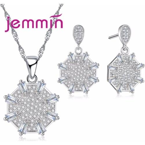 Brand Popular Elegant 925 Sterling Silver White Crystal Jewelry Set for Women Pendant Necklace & Earrings Unique Design