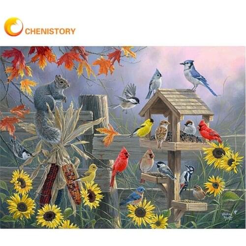 CHENISTORY Picture By Numbers Birds On Tree Autumn Scenery Painting By Number HandPainted Unique Diy Gift Home Decor 40x50cm