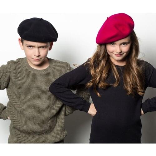 Kids Beret Winter High Quality Pure Wool Beret Hat For Child Boy Girls Cute Solid Color Painter Hat 2 To 8 Years Old Wholesale