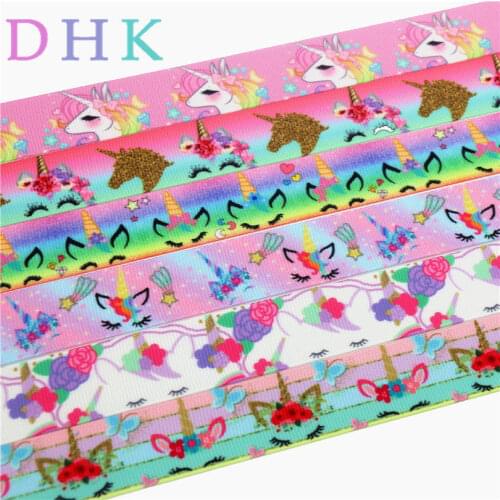 DHK 7/8'' Free shipping unicorn face printed grosgrain ribbon Accessory hairbow headwear DIY decoration 22mm S747