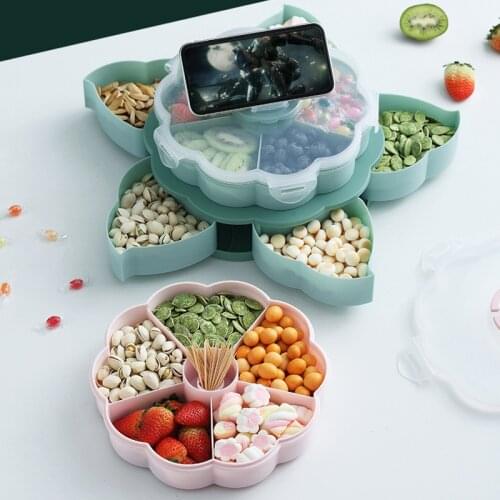 Double Rotary Sealed Fruit Plate Candy Lotus Fruit Box Nut Snacks Wedding Candy Box Division Dry Fruit Plate Candy Box