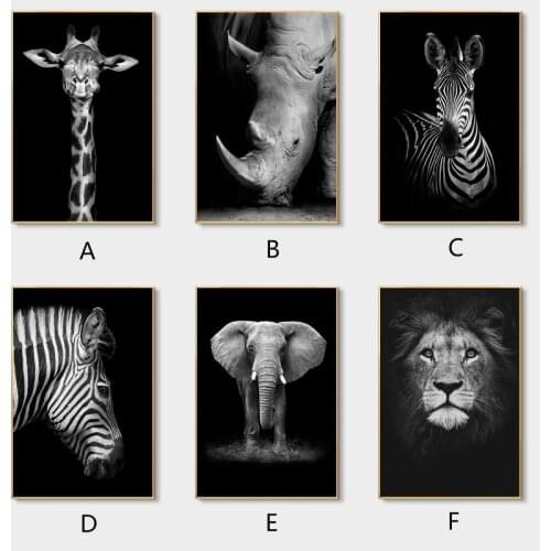 Nordic Style Canvas Painting Animal Wall Art Lion Elephant Deer Zebra Posters and Print Scandinavian Cuadros for Living Room