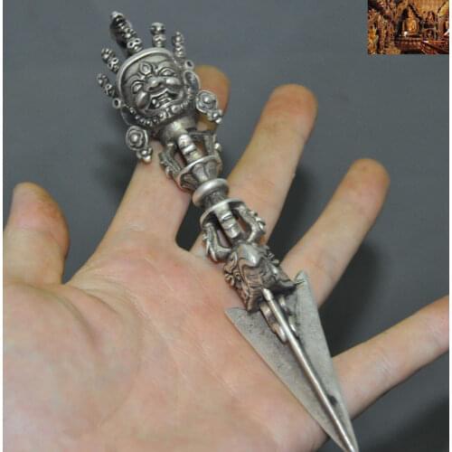 Tibet Buddhism Tibetan silver Mahakala god Vajra Phurpa Dagger equipment Faqi