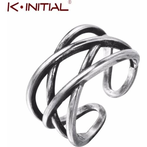Kinitial Silver Color Infinity Rings Jewelry for Women Open Adjustable Double "X" Cross Statement Finger Ring Bijoux