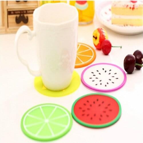 Colorful Fruit Shape Coasters Skid Insulation Silica Gel Cup Mat Antiskid Cup Mat Table Decoration & Accessories HomeTools