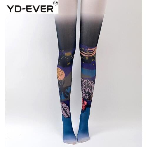 YD-EVER Creative women tights Moon Shadow Bay Evening Fake Kneeling Stockings Long Knee Stockings Thin Spring Pattern Stockings