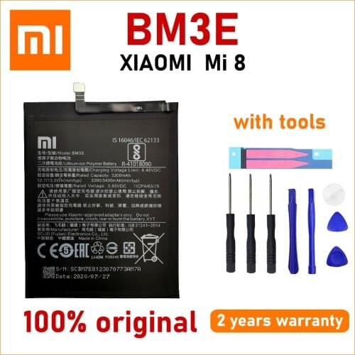 Xiao Mi New 100% Original 400mAh BM3E Battery for Xiaomi Mi 8 Mi8 M8 Mobile Phone In Stock Batteries Bateria With Gift Tools