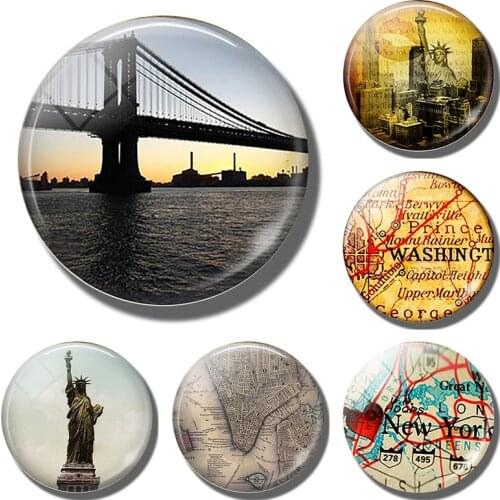 New York Manhattan Map Statue Of Liberty Refrigerator Magnets Brooklyn Bridge Travel 30MM Fridge Magnets Cities Tourist Souvenir