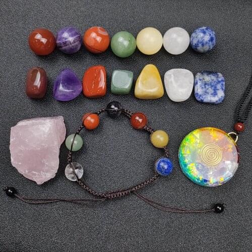 Chakras Stone Jewelry Set meditation Beads No Hole Healing Natural Energy Charms White Crystal Decoration Wholesale Gift