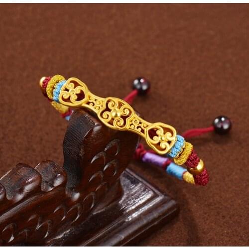 Real 24K 3D Yellow Gold Bracelet Width 7.8-12mm Hollow Pattern RuYi For Woman Boutique Weight About 2.5-4.5g