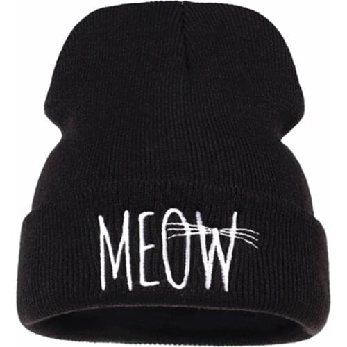 New Winter Beanie Women Men Fashion MEOW Letter Beanie Cap Cotton Blend Knitted Beanies Hip hop Hats Caps