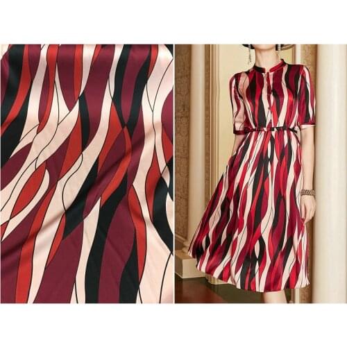 2019 new wide stretch natural silk satin fabric abstract vertical stripes heavy silk shirt dress fabric boutique womens cloth