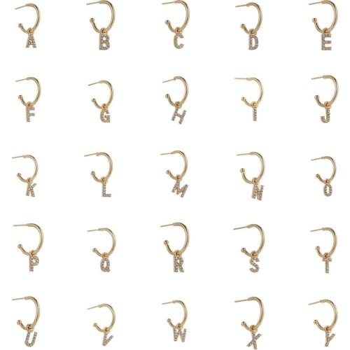 New trendy A-Z 26 letters crystal rhnestone dangle drop earrings for women girl statement geometric circle fashion jewelry