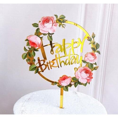 New Happy Birthday Cake Topper Golden Acrylic DIY Birthday party Dessert Cakes Decoration For Birthday Cake Toppers Supplies