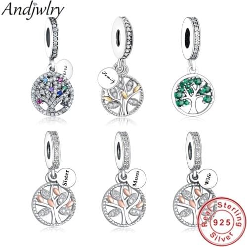 Fit Original Charms Bracelet 925 Sterling Silver Family Tree Dangle Charms Mum Auntie Wife Pendant Necklace Berloque