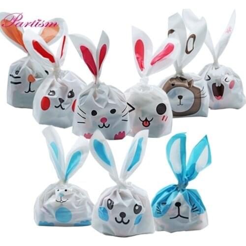 10PCS/Lot Cute Rabbit Ear Cookie & Candy Bags Animals Self-Adhesive Plastic Bag For Biscuits Snack Wedding Favors Gifts Supplies