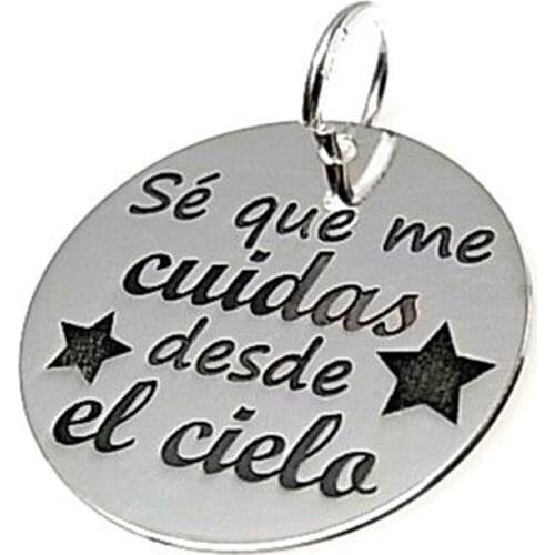 Minosilver sterling silver pendant engraved with the phrase "I know you look after me from the sky" a unisex jewel for someone special