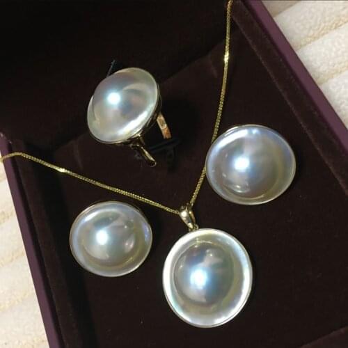 Nature AAA white sounth sea pearl MAP SHAPE MABE pearl 18k pendant/EARRINGS/RING 15-16mm wholesale beads FPPJ