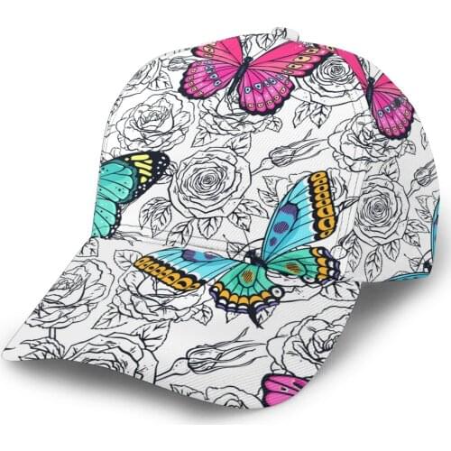 Hand Drawn Roses And Colorful Butterflies Outdoor Sport Caps Baseball Hat Men Women Visor Cap Baseball Cap Street Hip Hop Caps