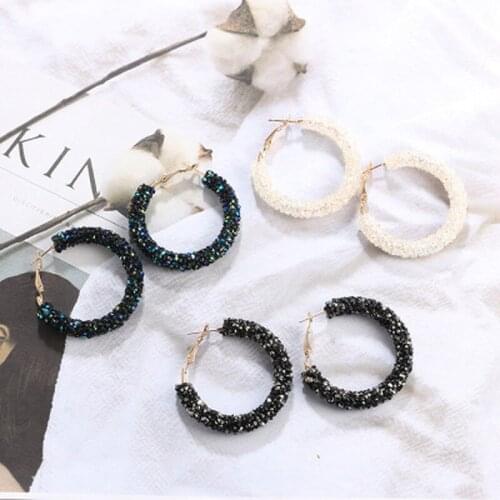 Fashion Hoop Earrings Women Round Earrings Rhinestone Bright Punk Style Girls Party Jewelry Accessories Gifts Shiny Muti Colors