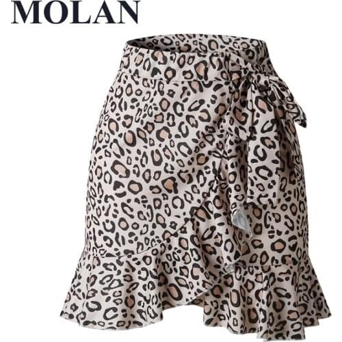 Leopard Multi Dot Print Short Skirts Women 2021 Summer Ruffle High Waist Bow Tie Skirt Ladies Streetwear Slim Bottoms Saias