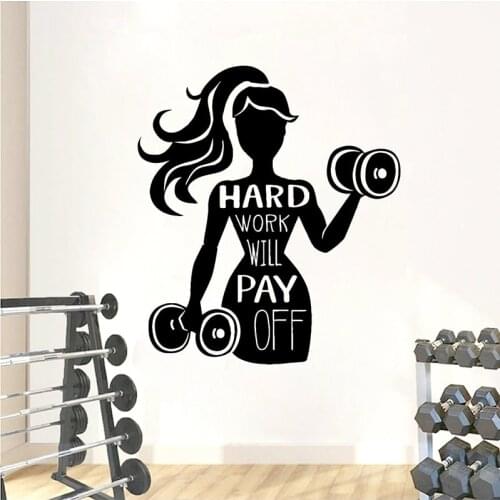 Woman Fitness Wall Decal Workout Wall Decal Gym Decor Girl Lifting Weights Kettle Bell Sports Workout Gym Vinyl Sticker E168