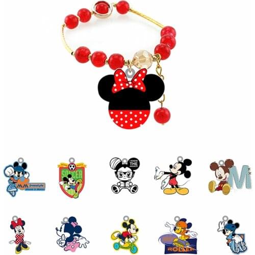 Disney Personality Mickey Mouse Tag Ornament Hand Strap Epoxy Bracelet Red Beaded Acrylic Bracelet Jewelry Womens Hand Strap