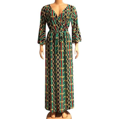 2020 Fashion African Dresses For Women 2020 Sexy V-Neck Butterfly Sleeve Elegant Summer Lady African Women Dress With Belt