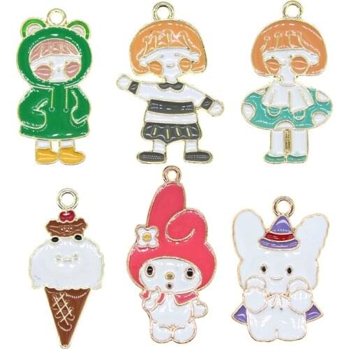 10pcs/lot Cute Enamel Girl Bunny Ice Cream Cone Rabbit Charm Pendant For Earrings Necklace Bracelet DIY Jewelry Making Findings