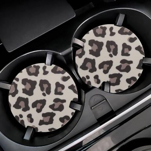 2PCs Car Cup Holder Coasters Car Anti-slip Pad Mat High Temperature Resistant Cup Mat Leopard Print Sunflower Design Wholesale