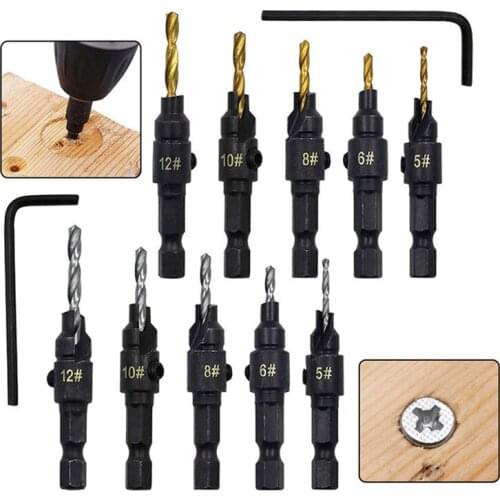 5Pcs 5 Flutes Carpentry Countersink Drill Bit Set 1/4" Hexagonal Shank HSS UD88