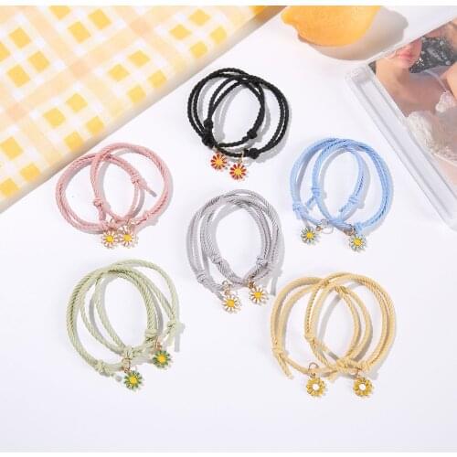 2pcs Small Daisies Couple Bracelet Multi-color Adjustable Handmad Simple Durable Jewelry Gifts for Women Men A66