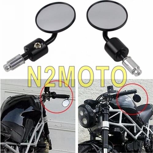 Black Motorcycle 7/8" 22mm Handle Bar End Rearview Mirror For Yamaha Honda Cafe Racer Chopper Side Convex Mirrors 3" Round