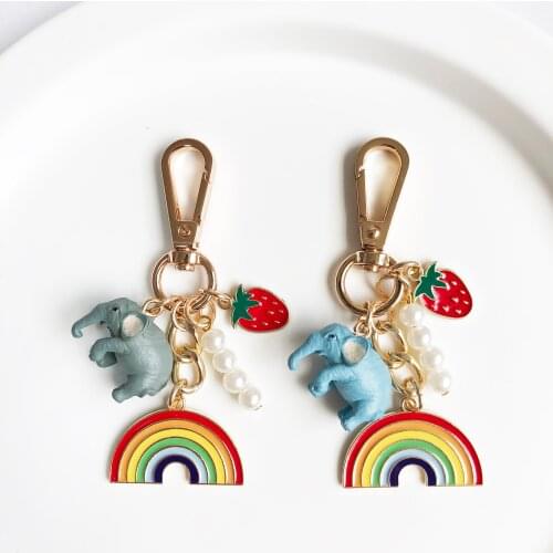 CHUNOU Elephant Rainbow Strawberry Cute Keychain For Women Girls Airpods Case Accessories Lovely Bag Car Key Ring Key Chain Gift