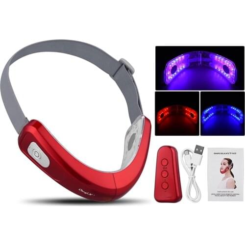 CkeyiN Facial V-Line Chin Up Lift Belt Face Lifting Red Blue Led Photon Therapy Ems Face Slimming Vibration Massager Face Care