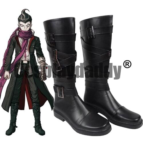 Dangan Ronpa Gandamu Tanaka Black Long Cosplay Shoes Boots X002