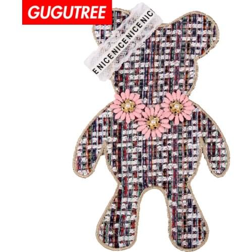 GUGUTREE embroidery big bear patch animal cartoon patches badges applique patches for clothing ZK-247