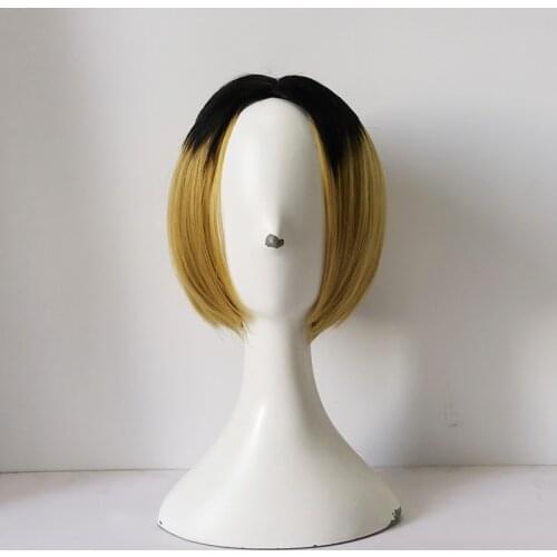 Haikyuu!! Kenma Kozume Cosplay Wig Short Yellow Blonde Black Heat Resistant Synthetic Hair Wigs + Wig Cap