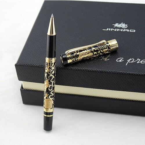 Jinhao 5000 Vintage Luxurious Metal Rollerball Pen Beautiful Dragon Texture Carving, Black & Golden Ink Pen for Office Business