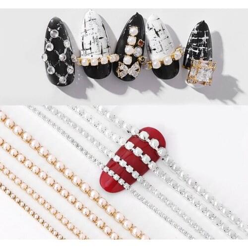 T-TIAO CLUB Shiny Nail Zircon Chain Nail Art Gold Base Pearl Chain Phototherapy Nail Ornament Nail Art Decorations DIY Jewelry