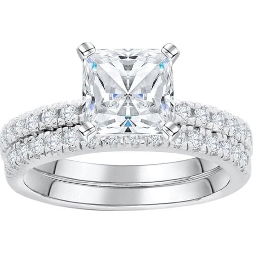 2 Pcs Wedding Ring Set Classic Jewelry Princess Cut AAA CZ 925 Sterling Silver Engagement Rings For Women