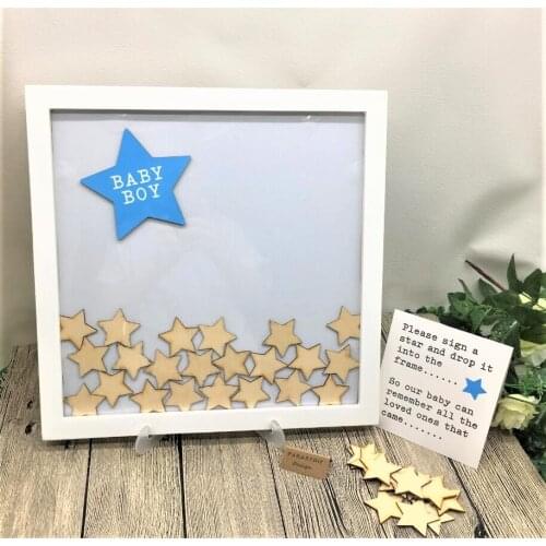 Personalize Christening Baptism Guest Book Drop Box with Wooden Stars,Custom wood birthday baby shower guestbook wish box books