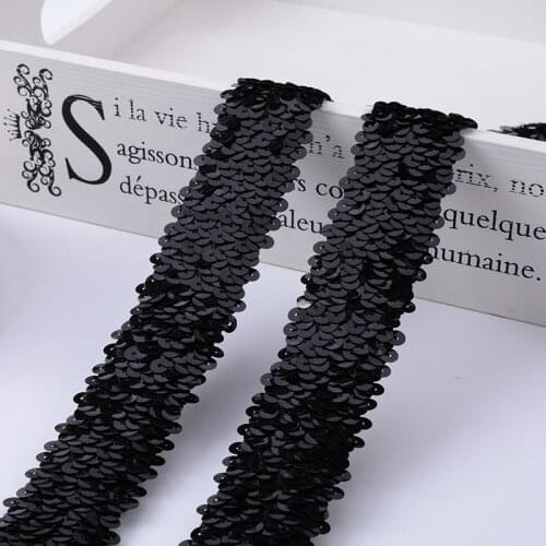 Lace Sequin Black 3cm Stretch Fabric Elastic Lace Trim Ribbon Stretched Paillette DIY Sewing Headwear Clothing Accessories 1yard