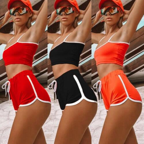 Hot Fashion Women Sexy Suit Workout Sports String Vest Shorts Sets Outfit Ladies Running Sport Gym Clothes Set