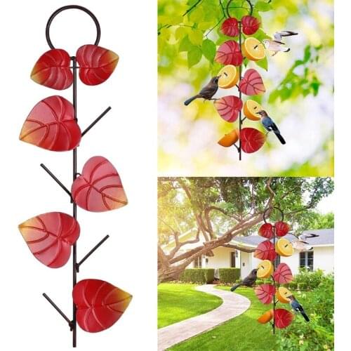 Metal Hummingbird Bird Feeder Suspended Leaf Decorative Garden Art Fruit Birdfeeder Hanging for Outdoor Yard Patio Decor