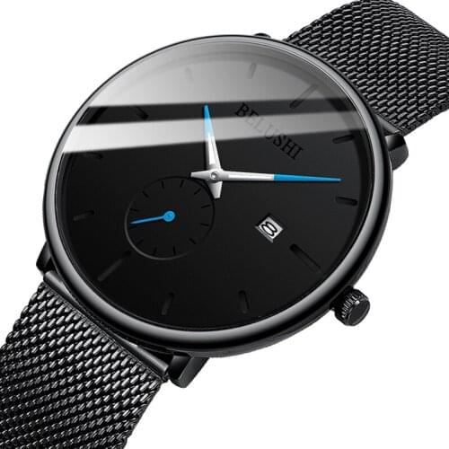 BELUSHI Fashion Mens Watches Women Casual Slim Mesh Steel Waterproof Ultra Thin Quartz Wristwatch Unisex Watch Relogio Masculino