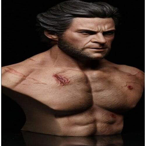 1/6scale Male Muscle logan half Chest Bust Sculpture battle Damaged Body Head Sculpt Hugh Jackman